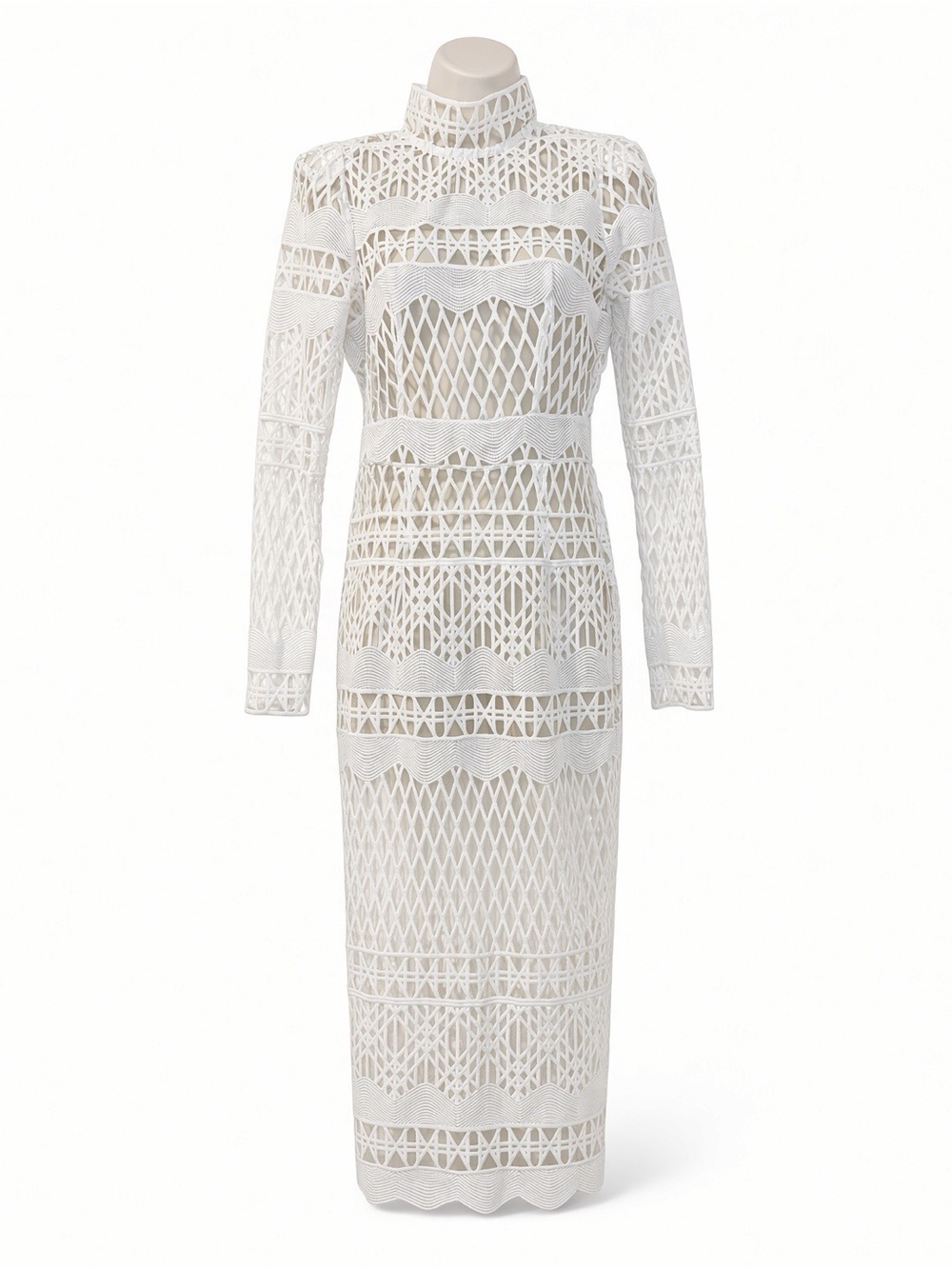Valentino White Lace Openwork Midi Dress Size M Italy